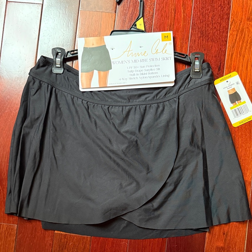 Anne Cole Black Mid-Rise Swim Skirt with Wrap Front